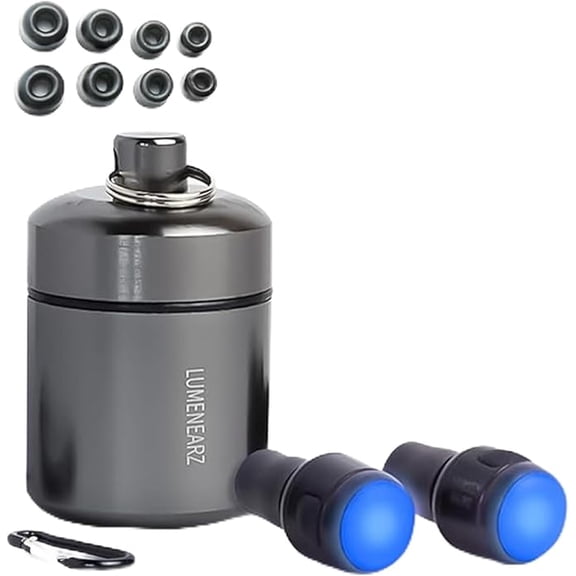 LumenEarz High Fidelity Concert Earplugs - 20dB Noise Reduction Light-up Ear Plugs for Raves & Concerts, Vibrant Light Modes, Hearing Protection for Concert, 4 Ear-Tip Sizes, Carrying Case, Batteries