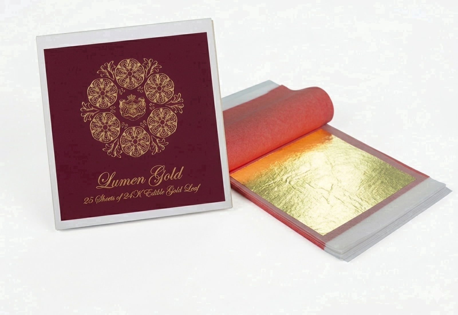 LumenGold 24 Karat Edible Gold Leaf 25 Sheets 8x8 cm