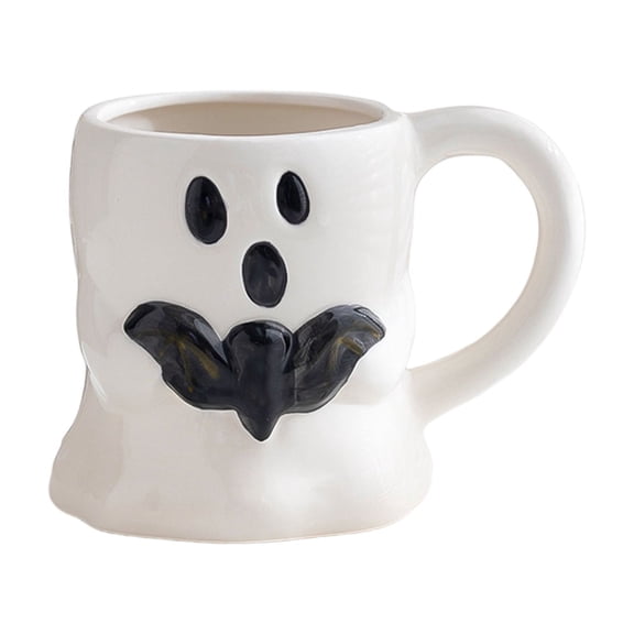 Lumenara 3D Relief Ghost Ceramic Coffee Mug, Bat Embossed Halloween Novelty Cup, Home Office Desktop Drinkware, Holiday Party Gift, Single Cup 7.87 x 7.09 x 7.09 In,129#Black