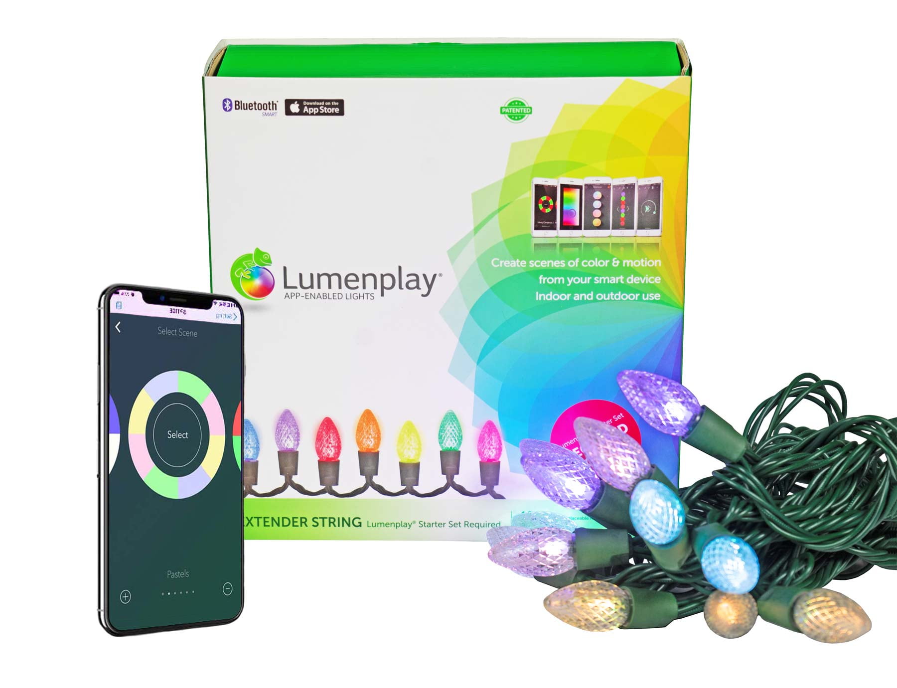 Multi Light Extension Lumenplay Extender Light String, 12.5' extension w/ 12 RBG LED lights ...
