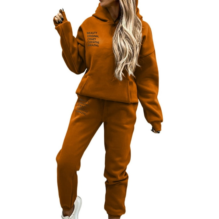 Lumento 2 Piece Sweatsuits Set for Women Winter Fleece Hoodies Tracksuit  Activewear Running Jogging Suit Camel XL 