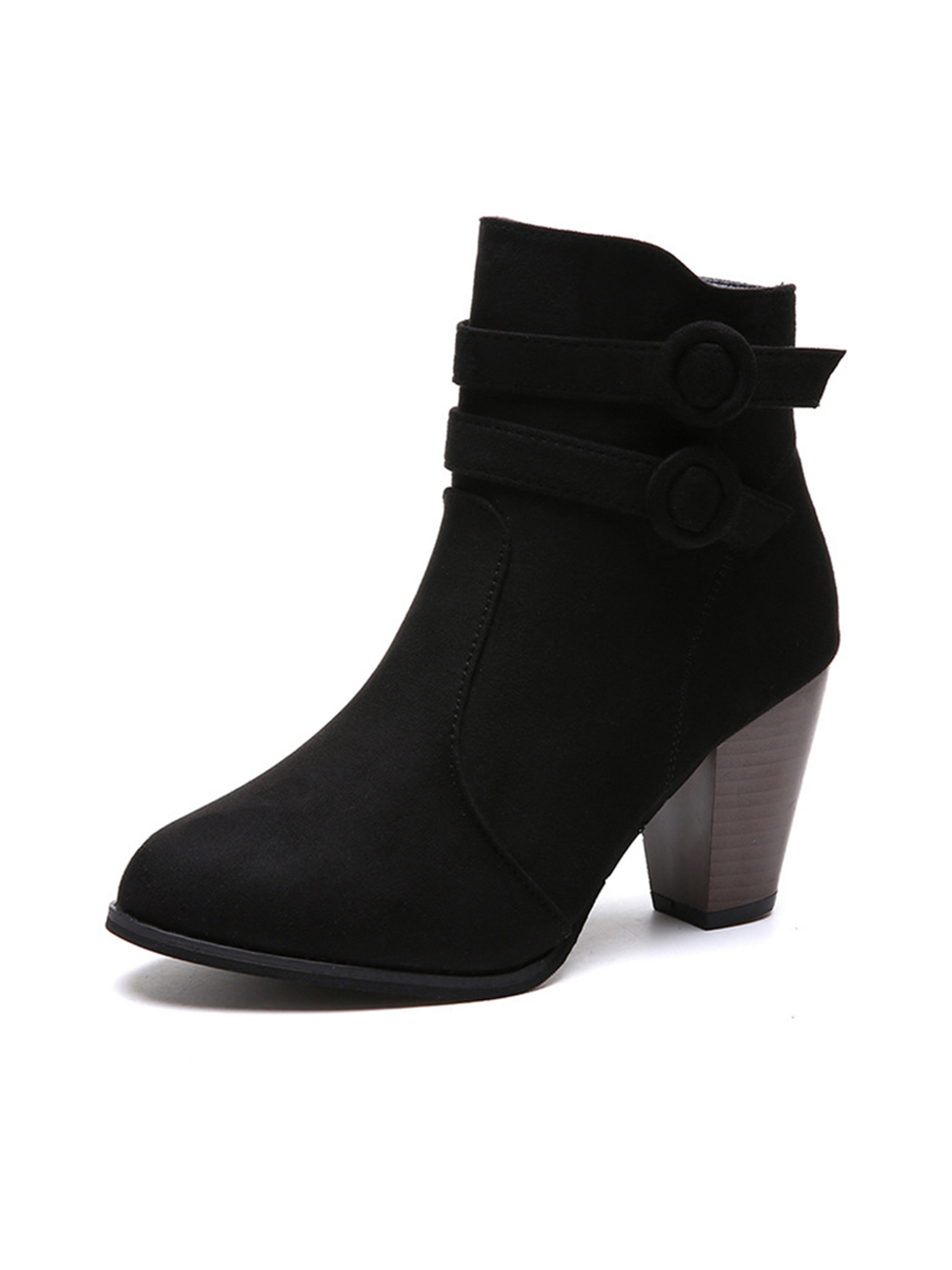 Lumento Ankle Bootie for Women Chunky Block Heeled Boot Buckle Strap
