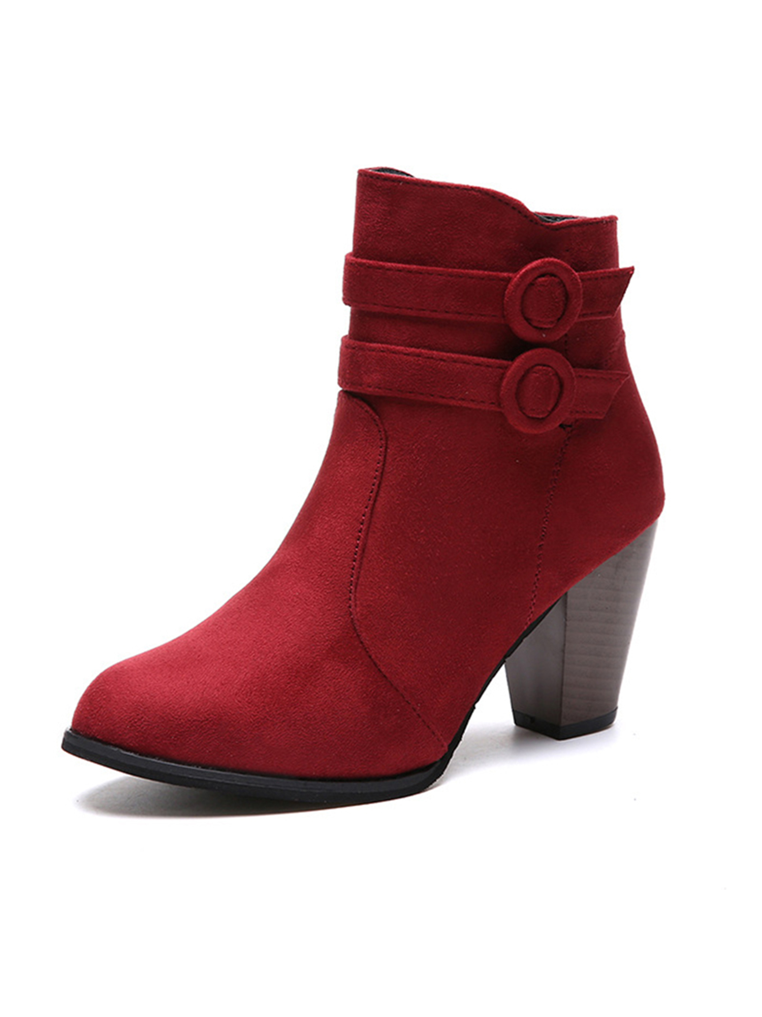 Lumento Ankle Bootie for Women Chunky Block Heeled Boot Buckle Strap