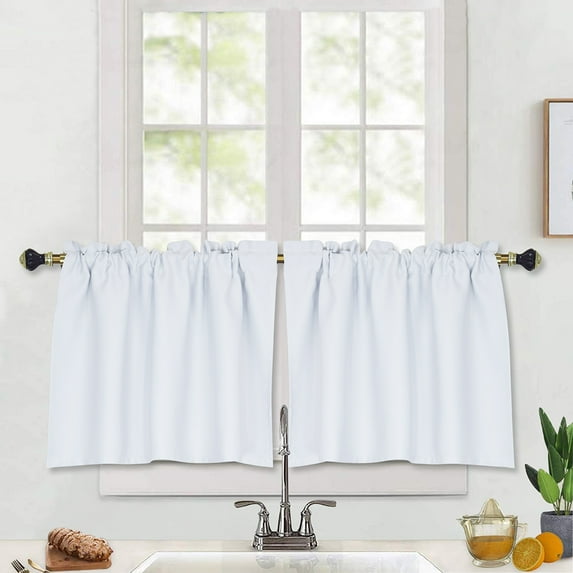 Lumento Blackout UV Protection Drapes Thermal Insulated Rod Pocket Short Curtain Panel Luxury Tier 1#White W:42"xL:18"