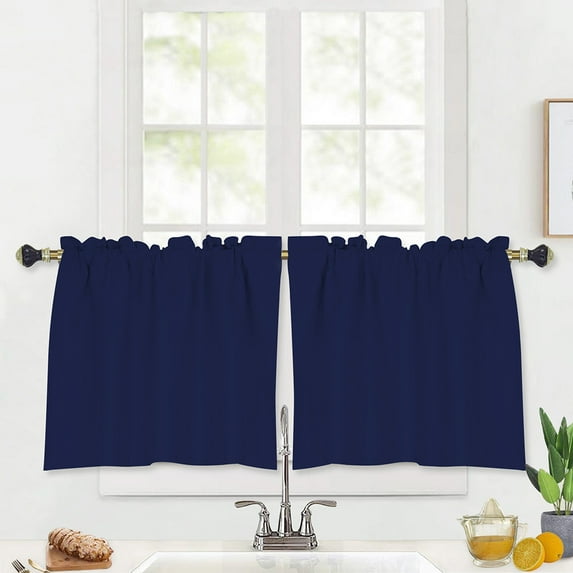 Lumento Blackout UV Protection Drapes Thermal Insulated Rod Pocket Short Curtain Panel Luxury Tier 13#Dark Blue W:52"xL:24"