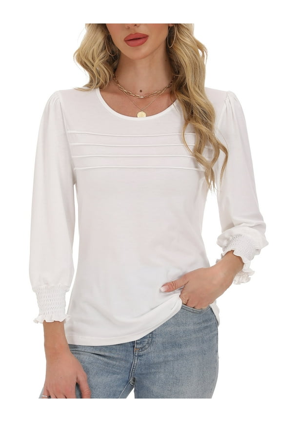 Blouses for Women 3/4 Sleeve Dressy Shirts Casual Pleated Tops Tunic Top