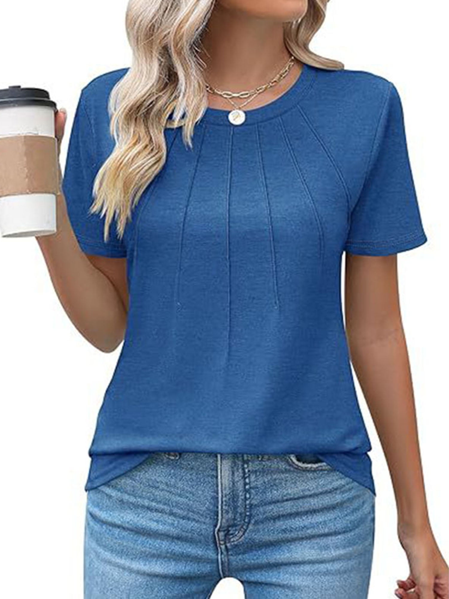 Lumento Blouses for Women Short Sleeve Shirts Casual Dressy Summer Tops ...