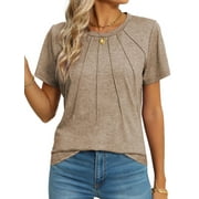 Sexy Dance Blouses for Women Short Sleeve Shirts Casual Dressy Summer Tops with Pleats Brown 2XL