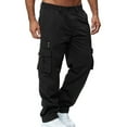 thumbnail image 1 of Lumento Classic Straight Leg Cargo Pants for Men Zipper Pockets Sports Slacks Elastic Waist Solid Color Trousers Black XL, 1 of 3