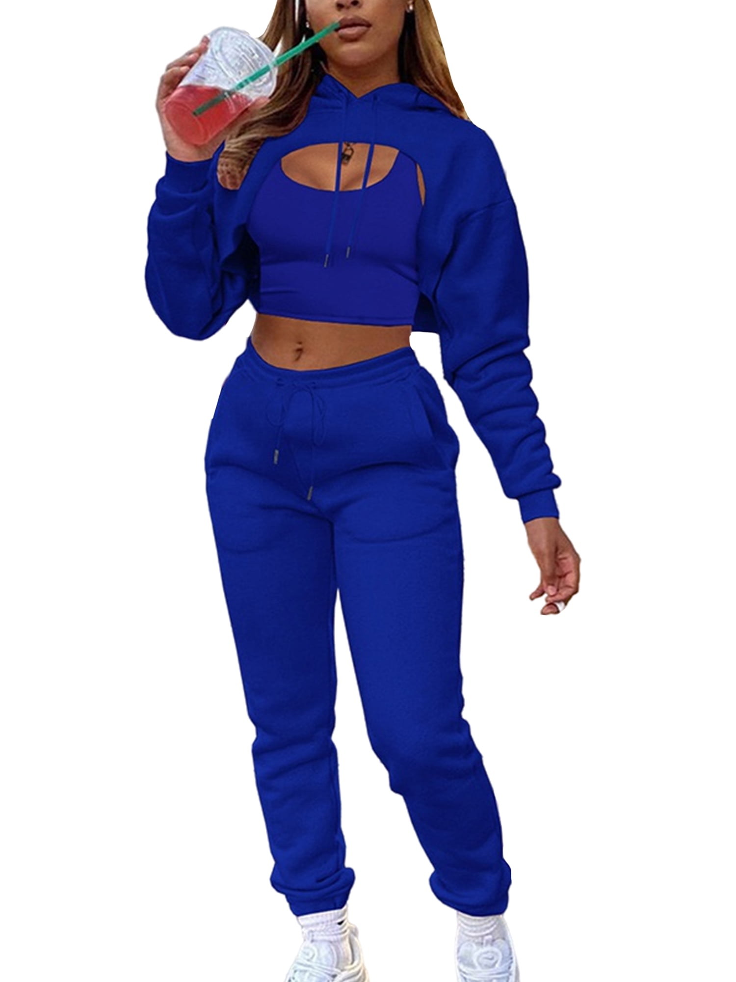 Lumento 2 Piece Sweatsuits Set for Women Winter Fleece Hoodies