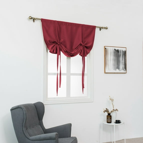 Lumento Kitchen Valance Rod Pocket Half Window Curtains Solid Color Light Blocking Short Blackout Curtain Ruched Waterproof Thermal Insulated Wine Red 47.24 x 55.12"