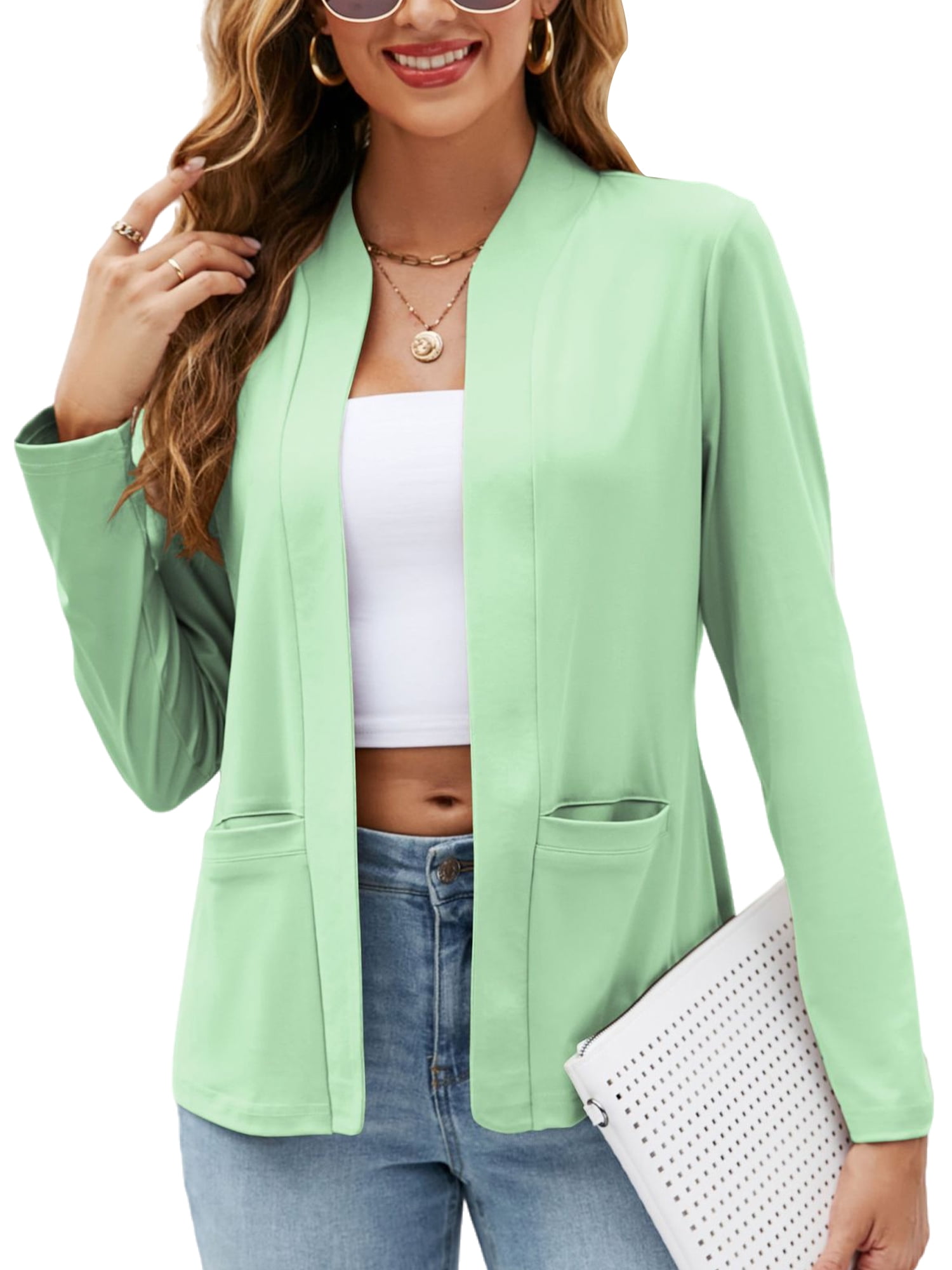 Lumento Ladies Cardigan Solid Color Blazer Long Sleeve Cardigans Women