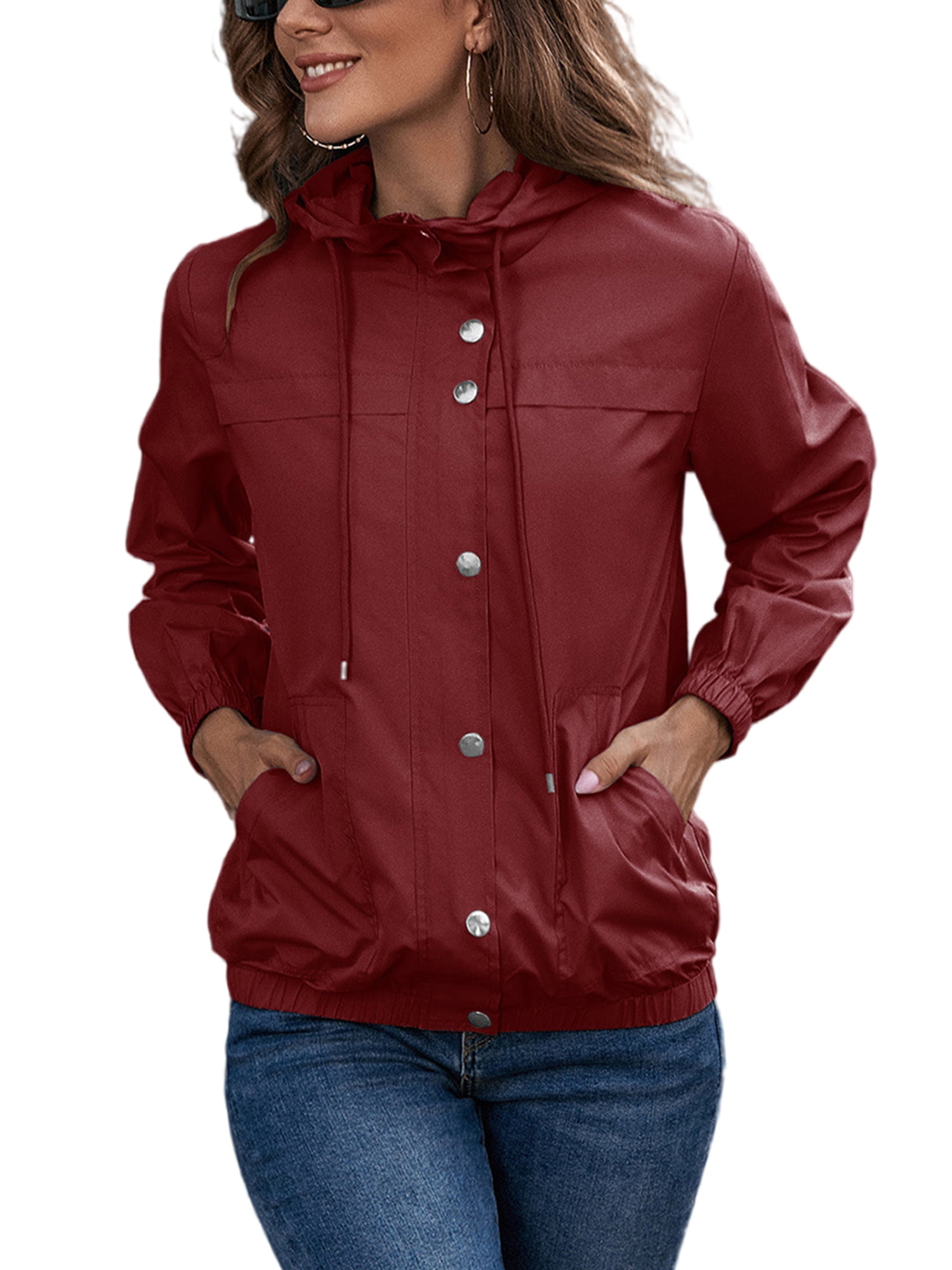 Lumento Ladies Rain Jackets Long Sleeve Raincoat With Hood Hooded