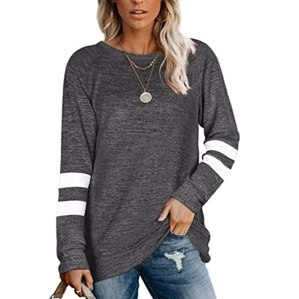 Lumento Long Sleeve Pullover T-Shirts For Women Baggy Casual Tunic ...