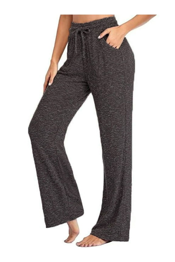 Lounge Pants for Women Pajama Pants High Waisted Casual Pants Plus Size Stretch Long Wide Leg Pants Bootleg Gym Fitness Pants Black M
