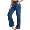 thumbnail image 1 of Lounge Pants for Women Pajama Pants High Waisted Casual Pants Plus Size Stretch Long Wide Leg Pants Bootleg Gym Fitness Pants Dark Blue S, 1 of 7