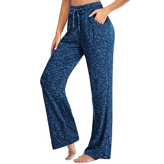 Lounge Pants for Women Pajama Pants High Waisted Casual Pants Plus Size Stretch Long Wide Leg Pants Bootleg Gym Fitness Pants Dark Blue S