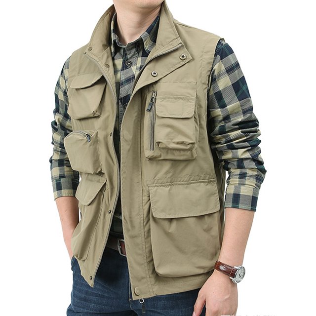 Lumento Men Vests Jackets With Multi Pockets Cargo Vest Sleeveless