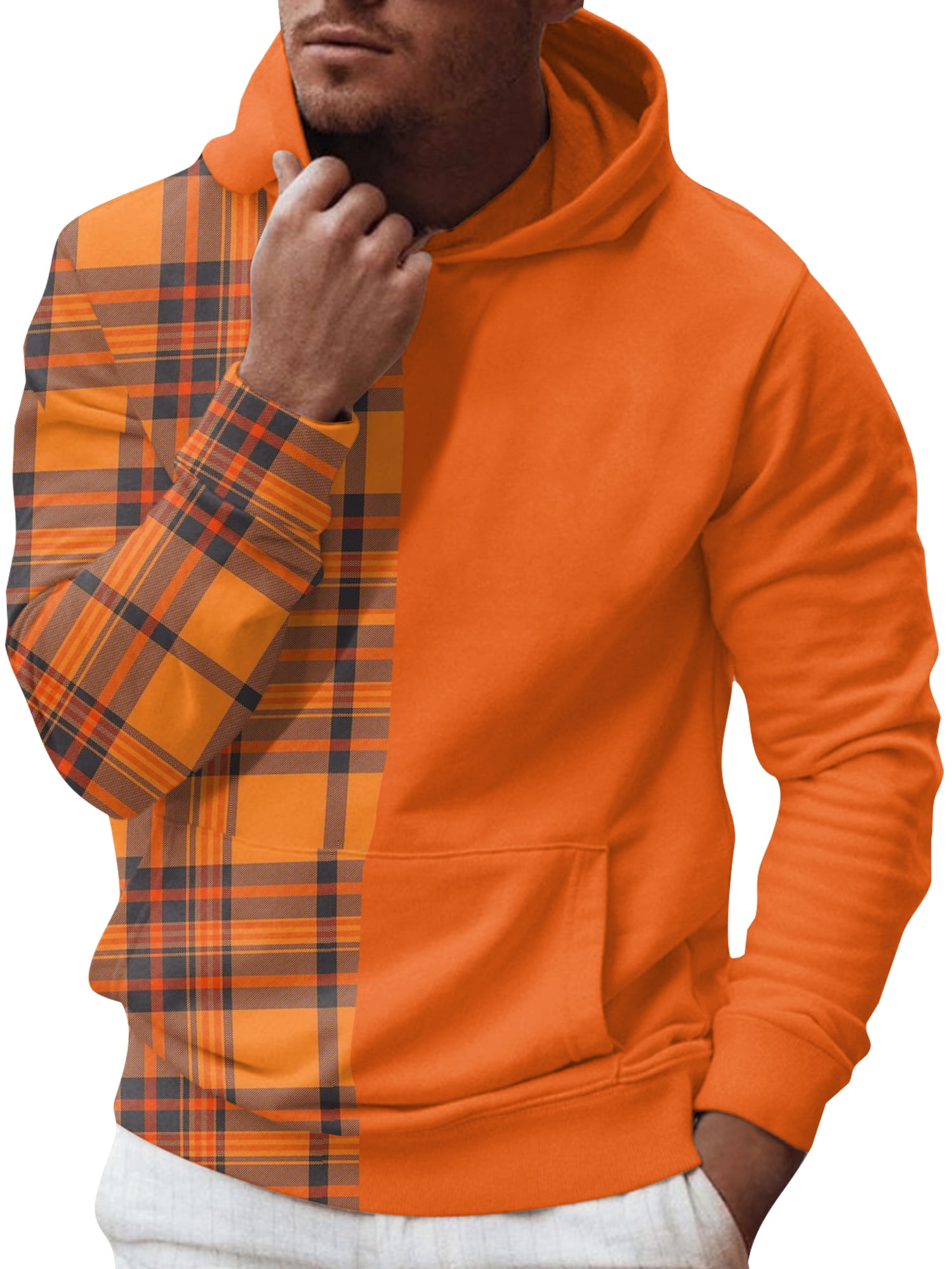 Lumento Men's Sweatshirts Check Print Sweatshirt Long Sleeve Hoodies