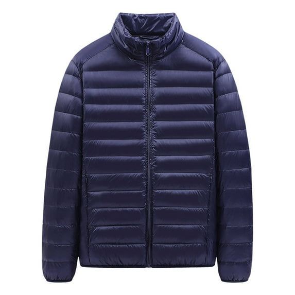 Lumento Men's Windproof Warm Down Coats Water-Resistant Full Zip Puffer Jacket Casual Stand Collar Outwear Navy Blue 5XL