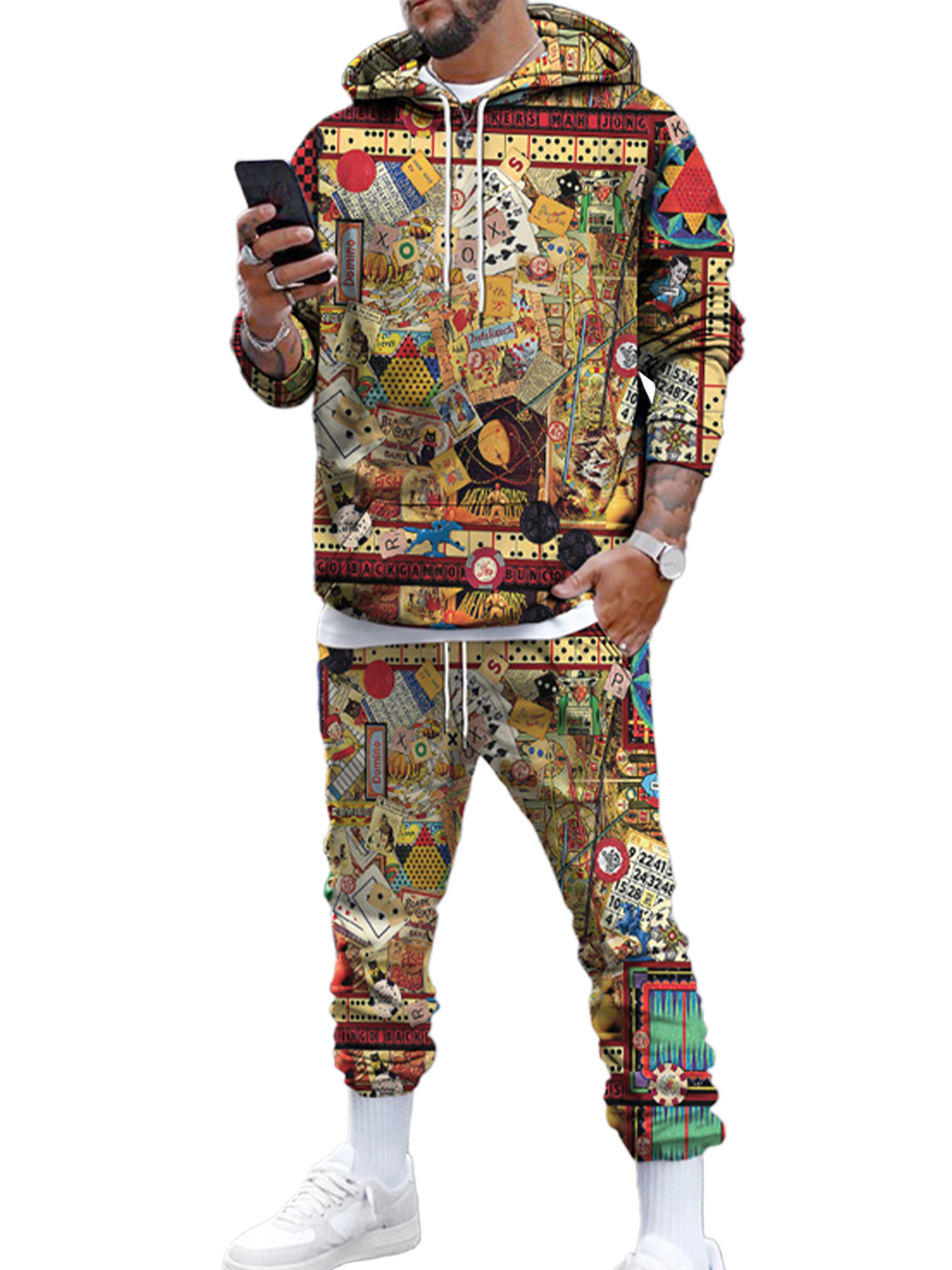 Lumento Mens 2 Piece Outfits Hooded Hoodies Sweatsuit Striped Men Comfy