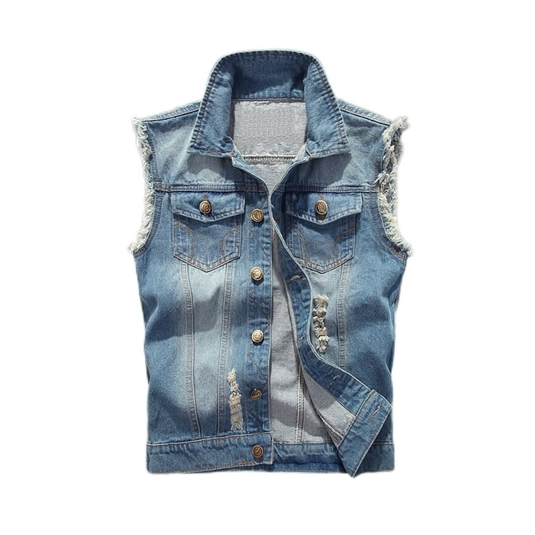 Lumento Mens Classic Jean Vest Jacket Casual Retro Ripped Sleeveless Jacket Vintage Denim Vest with Pockets Light Blue 4XL Walmart