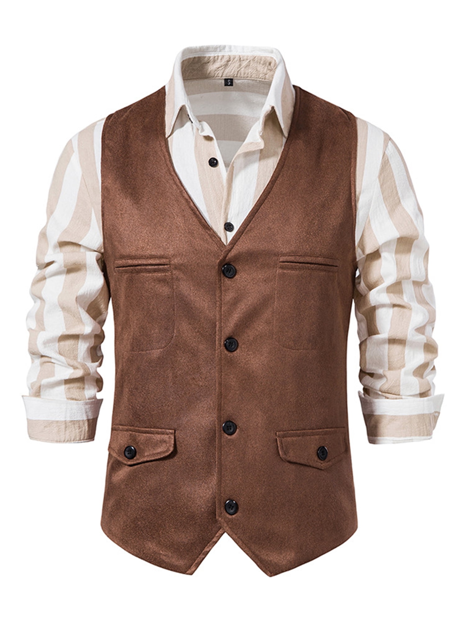 Lumento Mens Dress Vest Faux Suede Leather Waistcoat V Neck Suit Vests