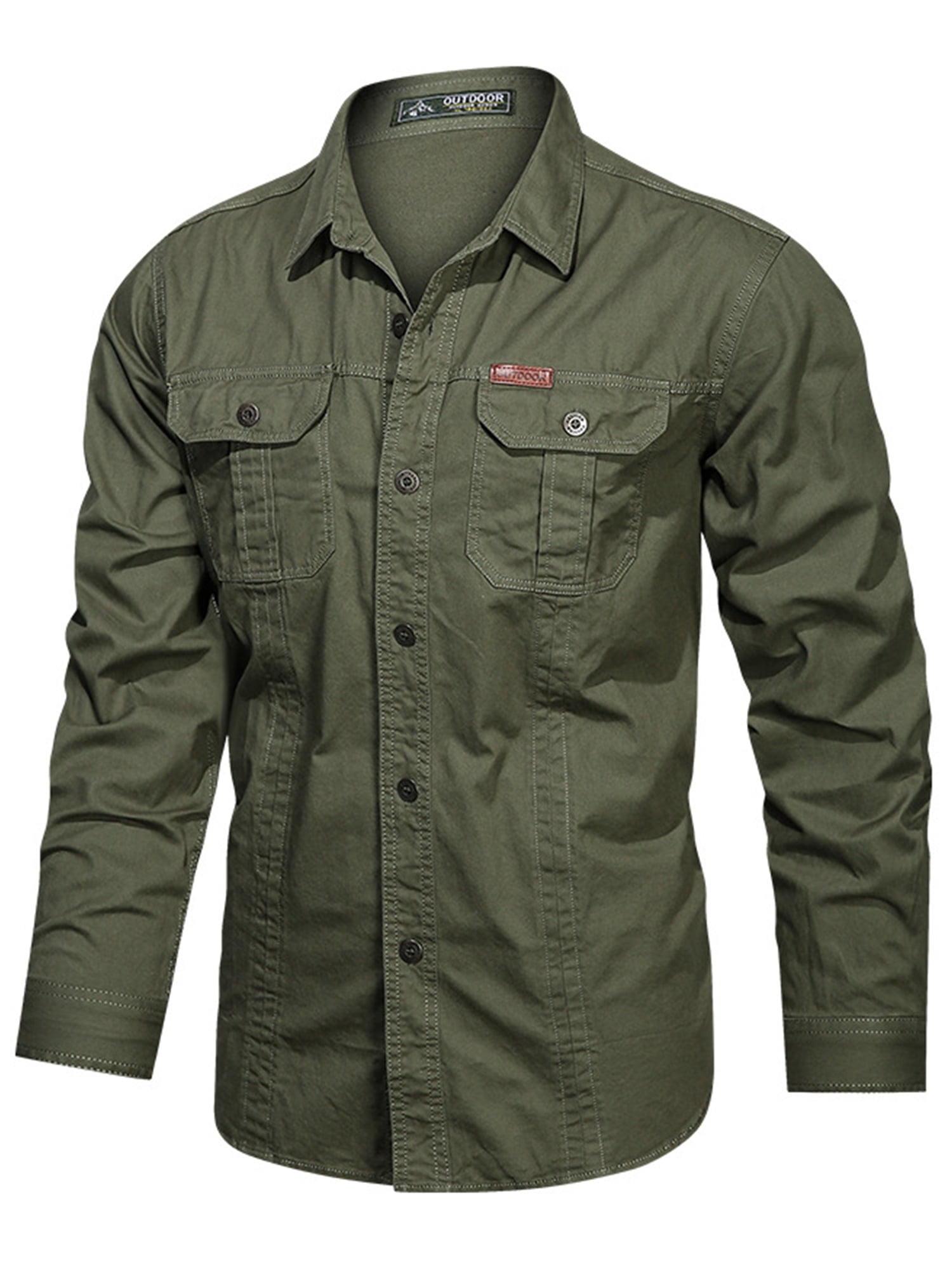 Lumento Mens Tactical Shirts Lapel Neck Cargo Shirt Button Down Tops Comfy Blouse Long Sleeve