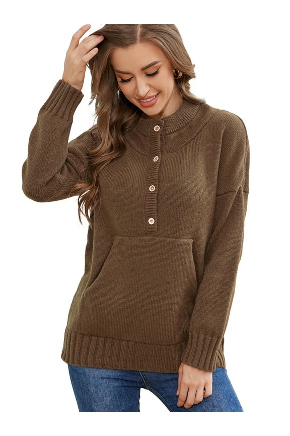 Pullover Sweaters for Womens Sweaters Long Sleeve 1/4 Zip Buttons Polo V Neck Dressy Casual Winter Tops 2024