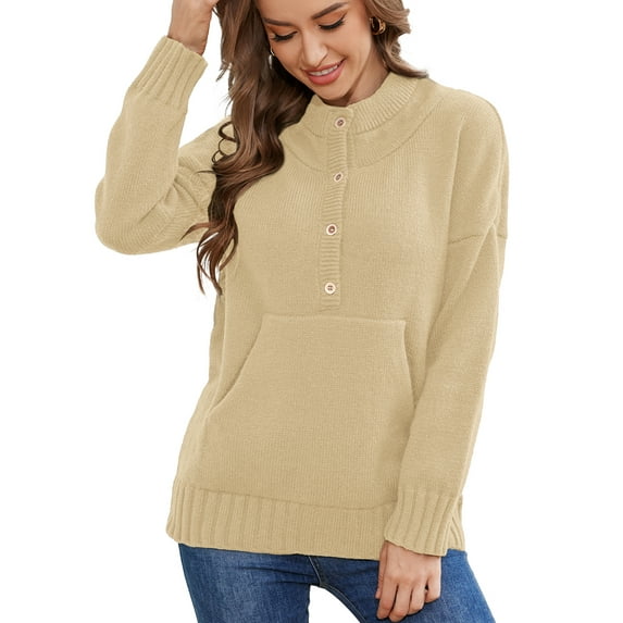 Lumento Pullover Sweaters for Womens Sweaters Long Sleeve 1/4 Zip Buttons Polo V Neck Dressy Casual Winter Tops 2024