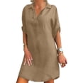 thumbnail image 1 of Lumento Shift Dress for Women Solid Color V Neck Tunic Shirt Dresses, 1 of 5