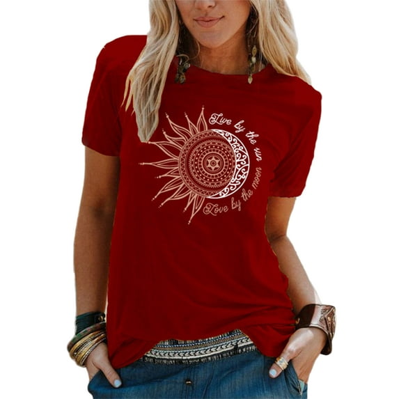 Lumento Summer Blouse T-shirt for Womens Short Sleeve O-neck Floral Print Tunic Blouse Top Ladies Casual Loose Top