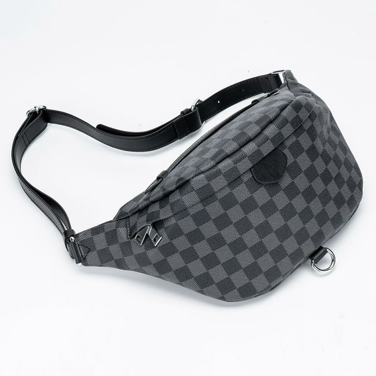 Lumento PU Leather Checkered Pack Waist Bag Fashion Sling Waistpack Belt  Bag Pouch Shoulder Bum Bag Travel Sport Portable Crossbody Satchel Bag  Black Flower 
