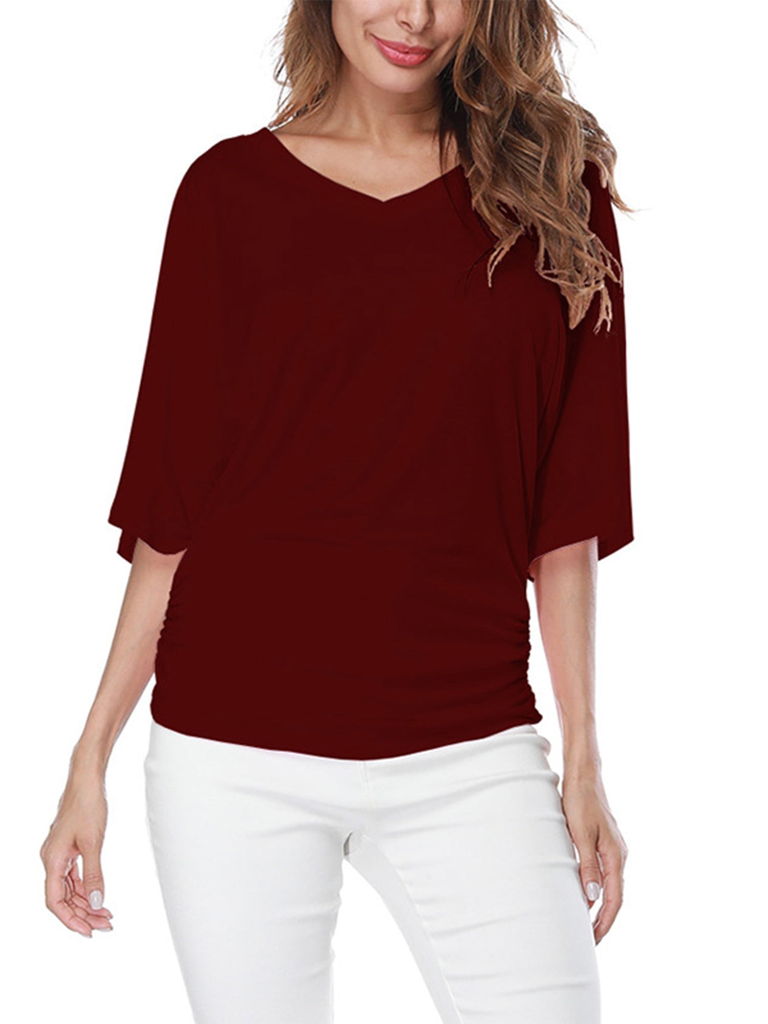 Vintage Scoop Neck Oversized Tee - Maroon Red