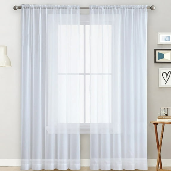 Lumento Window Curtain 2 Panels Curtains Clear Long Sheer Voile Rod Pocket Basic Home Decor White 2PC-W: 28" x H: 91"