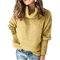 thumbnail image 1 of Lumento Women Button Long Sleeves Knitwear Sweater Cowl Neck Knit Pullover Tops Blouse Yellow XXL, 1 of 2