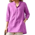 thumbnail image 1 of Lumento Women Casual Loose Pocket Tunic Blouse Solid Color Work Shirt Rose Red 4XL, 1 of 2