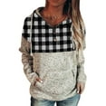 thumbnail image 1 of Lumento Women Hoodies Loose Buffalo Plaid Raglan Pockets Drawstring Sweatshirt Gray Lattice S, 1 of 2
