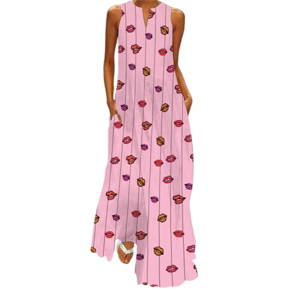 Lumento Women Long Maxi Dresses V Neck Tank Dress Sleeveless Summer Beach Sundress Loose Floral Print Style R 2XL