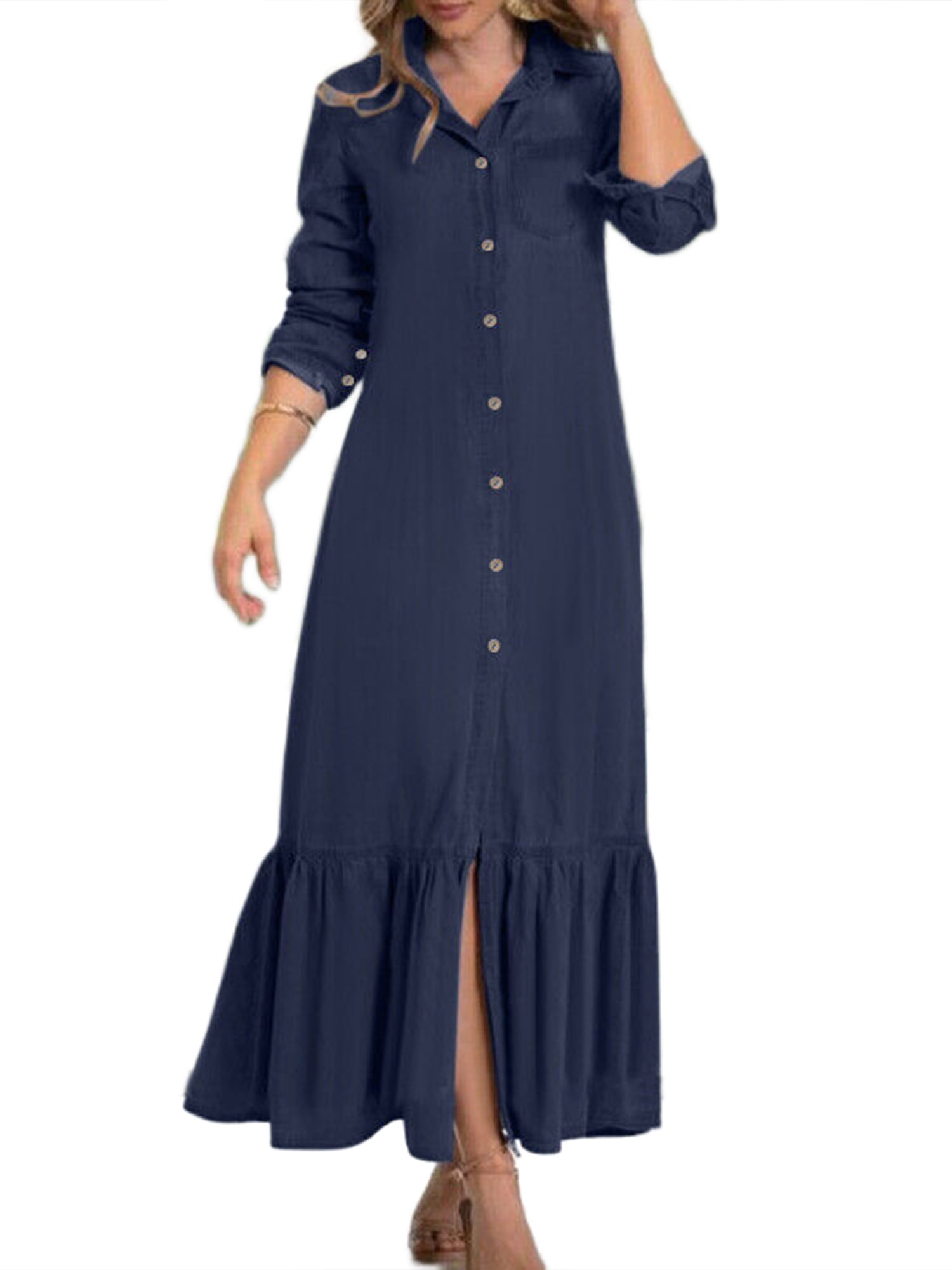 Giada Modest Women's Pleated Denim Maxi Dress – Apostolic Clothing Company