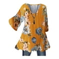 thumbnail image 1 of Lumento Women Long Sleeve Flare Tunic Tops for Leggings Floral Print Vintage Flowy Shirts Blouse Yellow L, 1 of 2