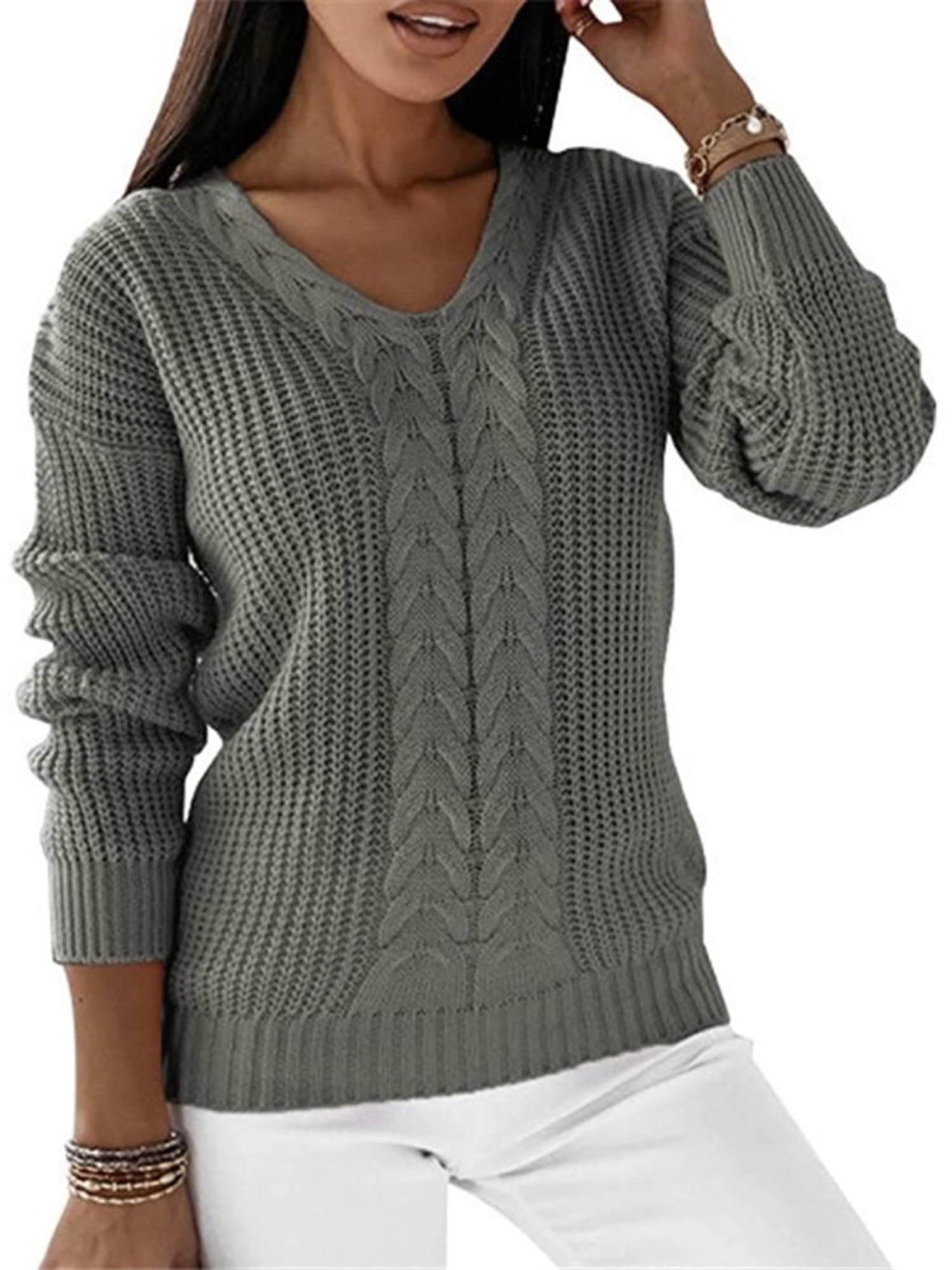 Lumento Women Loose Loungewear Knitted Sweaters Knitwear V Neck