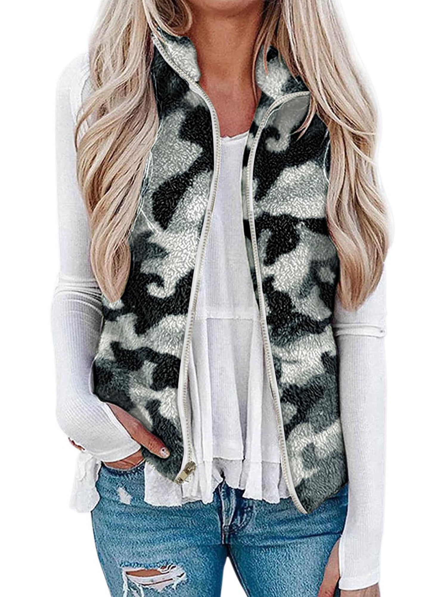 Women's Fleece Vest Sleeveless Jacket - Lightweight Warm Plush Zip Up Winter Vest With Pockets