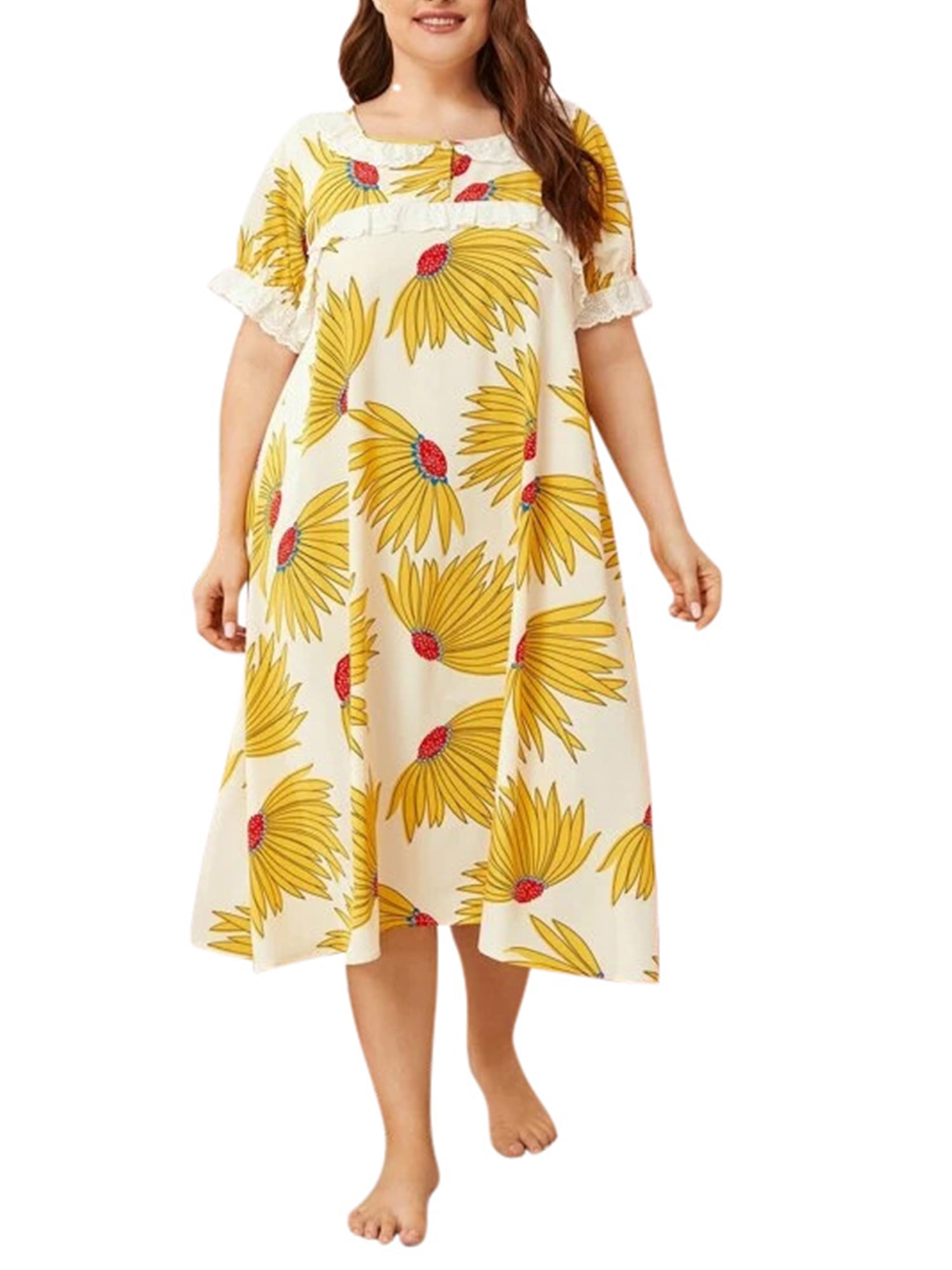 lumento-plus-size-pajama-dress-women-floral-print-nightgown-sleepwear