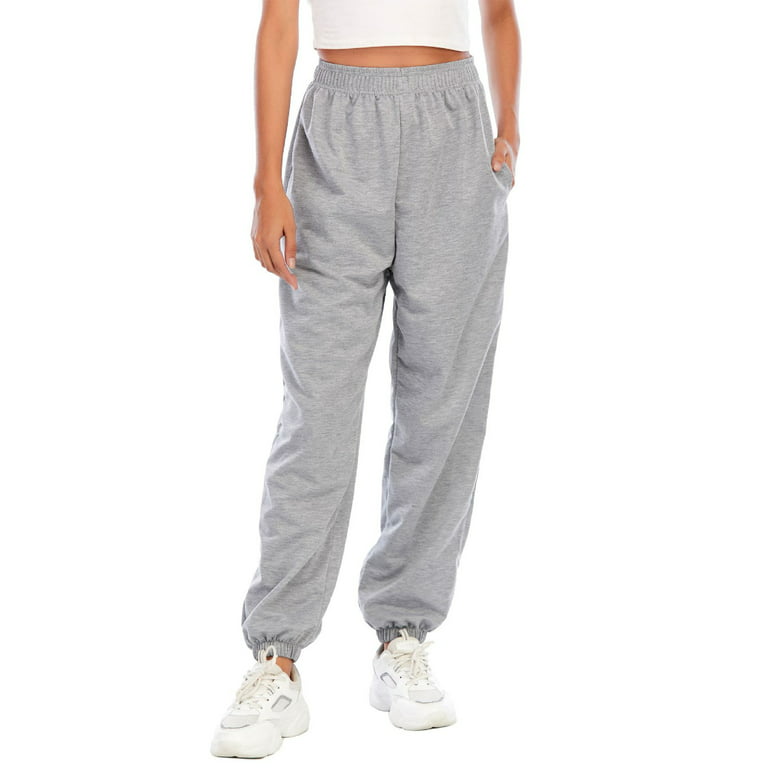 Lumento Women Sweatpants French Terry Jogger Jersey Long Pants Trousers  Sports Activewear Gray XXL 