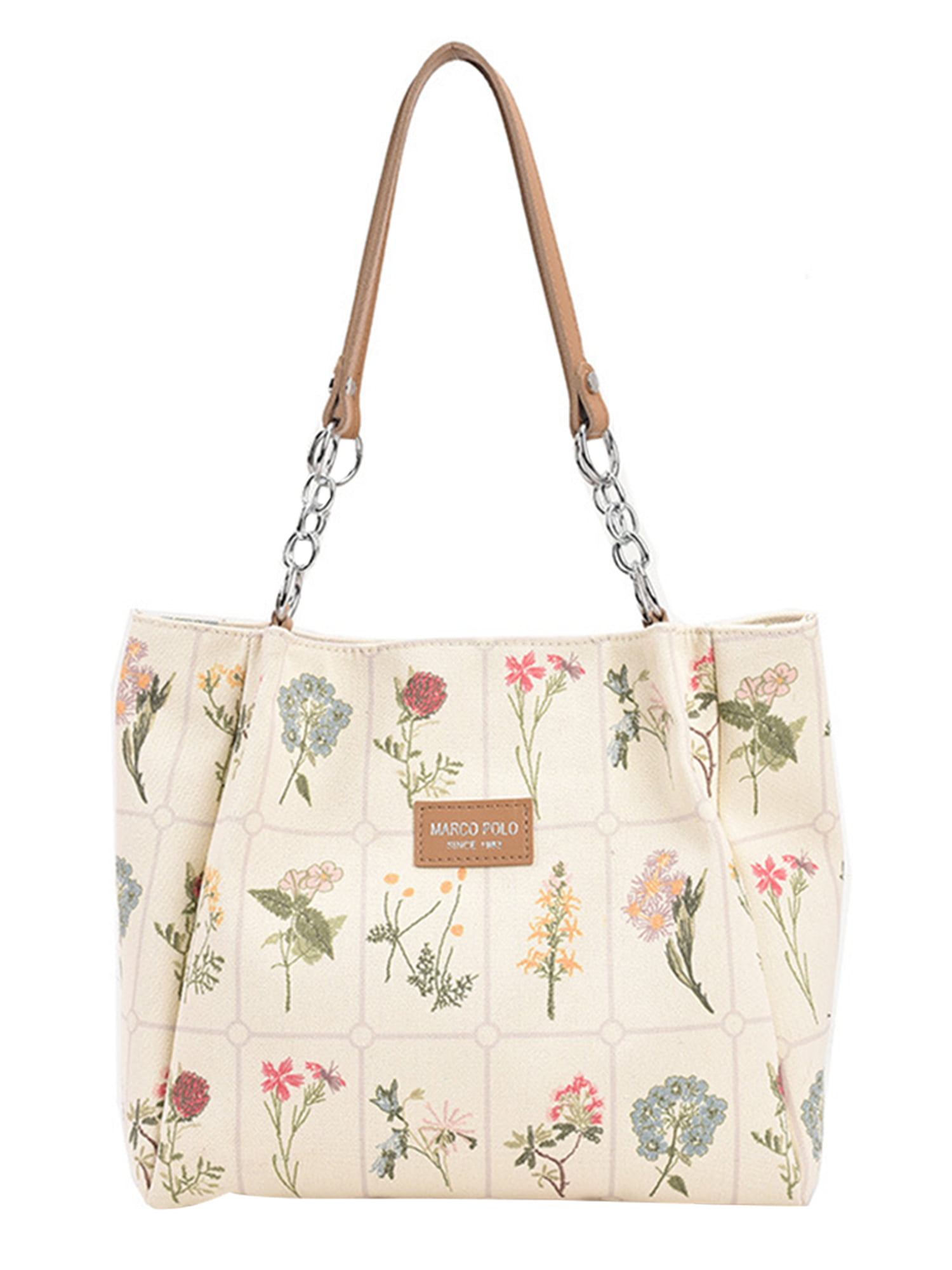 Lumento Women Top Handle Floral Print Shoulder Bag Ladies Classic Designer  Handbag Fashion Work Travel Multi Pocket Tote Beige 