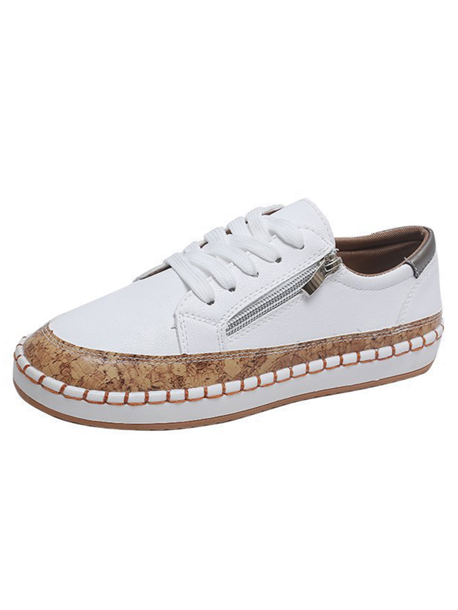 Lumento Women Walking Shoes Zipper Sneakers Patchwork Flats Lightweight