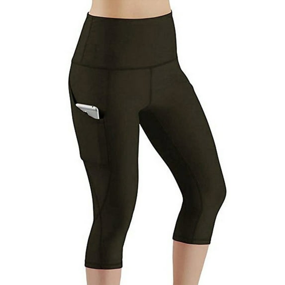 Lumento Women Yoga Capris High Waist Tummy Control Activewear Leggings with Side Pockets Cropped Solid Color Tights Pants Workout Sport Running Essential Trousers