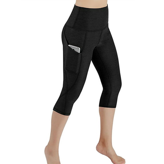 Lumento Women Yoga Capris High Waist Tummy Control Activewear Leggings with Side Pockets Cropped Solid Color Tights Pants Workout Sport Running Essential Trousers