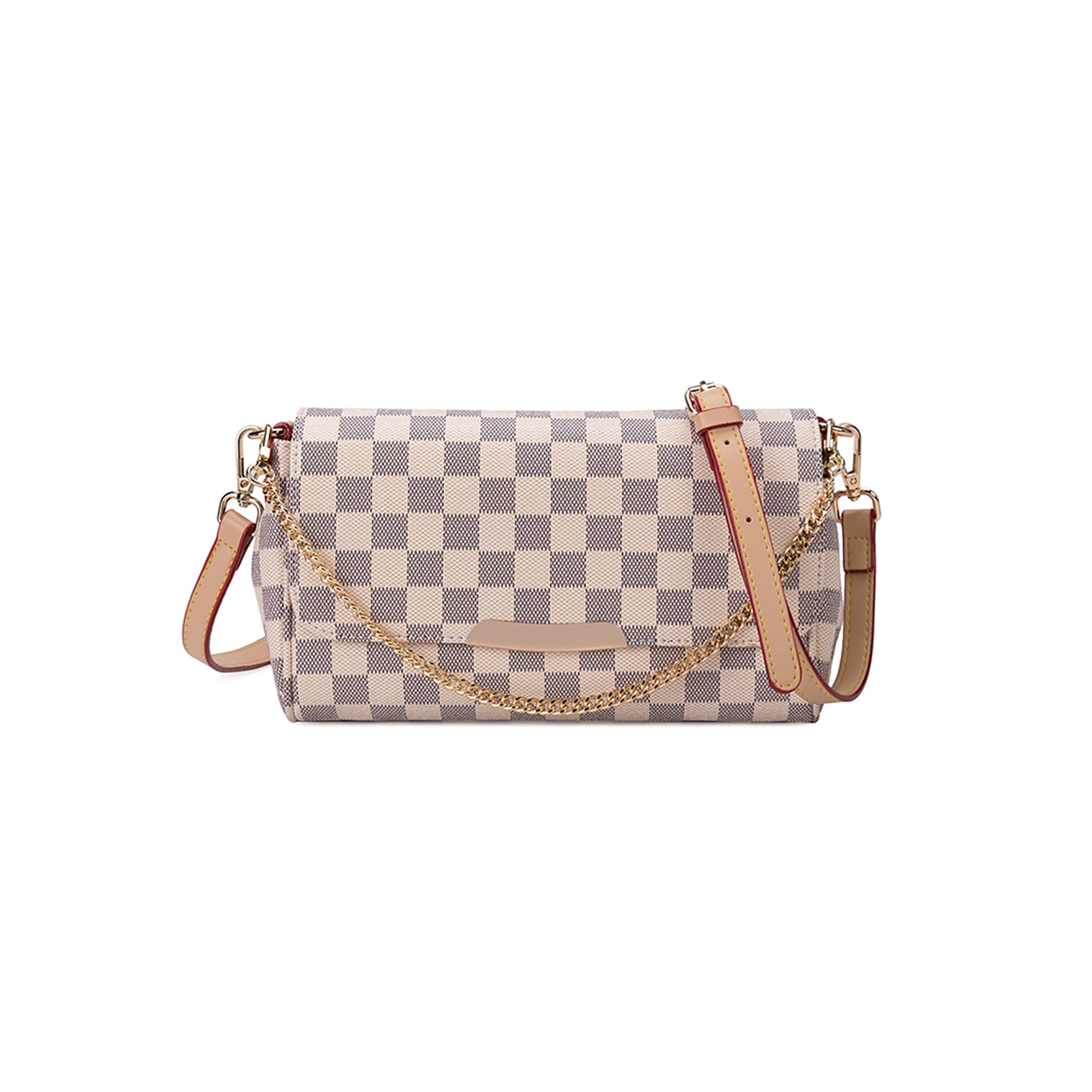 Lumento 3-in-1 Checkered Crossbody Bag PU Vegan Leather Cross Body Bag  Women Shoulder Satchel Handbag with Coin Purse White Checkered 